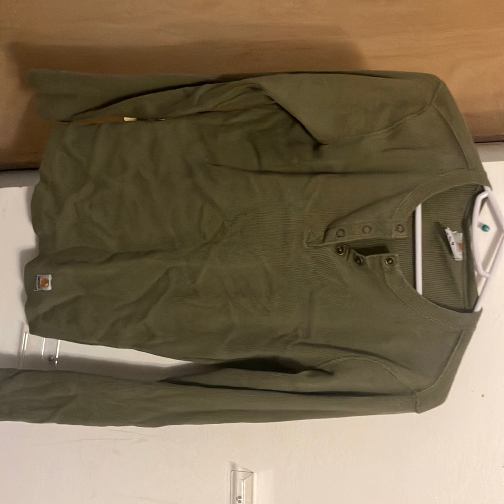 Olive Green Long Sleeve Henley Shirt